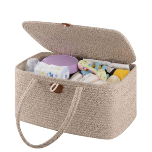 Organizador de pañales grande para cambiador y coche, <span class=keywords><strong>cesta</strong></span> de regalo portátil de cuerda de algodón para bebé con asas para recién nacido - Product Image 1