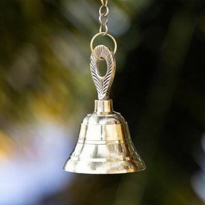 Pure Brass Hanging Bells with Decorative Chain for Pooja Room Vintage Temple Bell Hanging for <b>Mandir</b> Decoration Traditional Home - Product Image 2