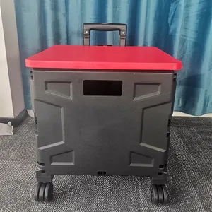 Car Trunk Collapsible Storage Baskets Folding Shopping Plastic Supermarket Trolley With Wheels