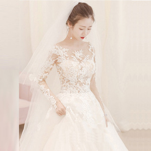 Wedding Dress A-Line Empire Waist Sweetheart Neckline Long Sleeve Lace Floor Length Trailing Style Korean Princess Dream - Product Image 1