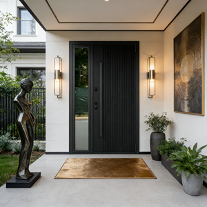 Puertas de <span class=keywords><strong>Entrada</strong></span> Frontales de Aluminio Fundido Negro en Oferta, Puertas Pivotantes de Vidrio para Casas Modernas - Product Image 4