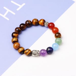 Tiger's Eye Agate <b>Bead</b> <b>Bracelet</b> With Buddha Charm Unisex Natural Stone Jewelry Everyday Wear - Product Image 1