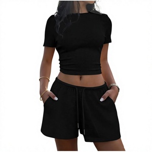 OEM Workout <b>Sets</b> for Women Soft Fitted Crop <b>Tops</b> with <b>Shorts</b> <b>Sets</b> Sports Athletic Matching Outfits Tracksuit 2 Piece <b>Set</b> - Product Image 4