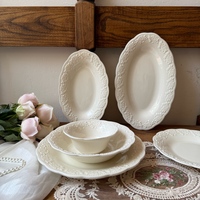 Service de vaisselle en céramique vintage européenne personnalisée, jaune émaillé avec décor français, assiette à salade et bol de luxe en relief