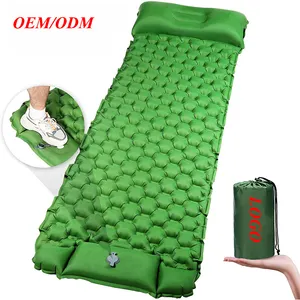 Bantalan tidur berkemah Inflating otomatis, tikar berkemah tekan kaki bantalan tiup kasur udara dengan bantal untuk Backpacking, perjalanan