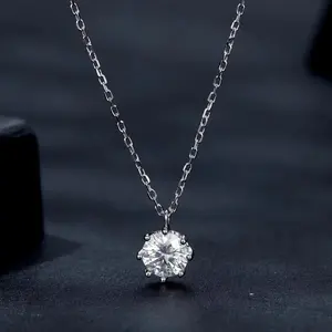 Perhiasan Pernikahan Halus 925 Warna Perak Murni D Vvs Moissanite Solitaire Wanita Pertunangan Liontin Kalung