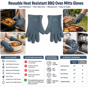 Custom Logo Heat Resistant BBQ <b>Oven</b> Gloves OEM ODM Silicone <b>Grill</b> Gloves Supplier Factory - Product Image 1