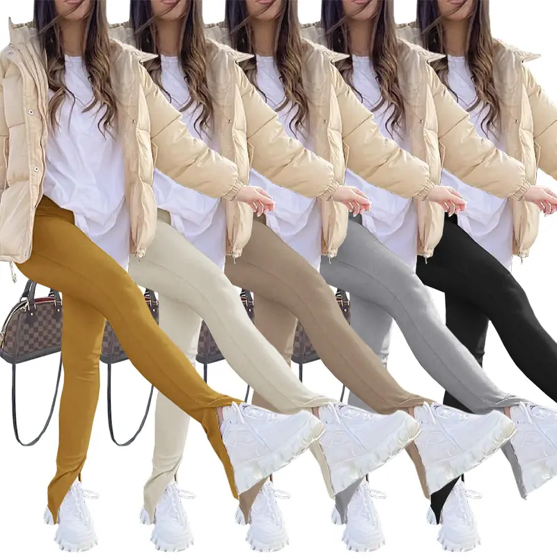 2021 di Colore Solido di modo Elastico A Vita Alta Increspato Pantaloni Svasato Sudore Casuale Impilati Pantaloni