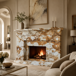 Dalle de marbre de luxe Roma Imperial, base blanche avec veines brun doré, pour mur d'accentuation de villa - Product Image 2