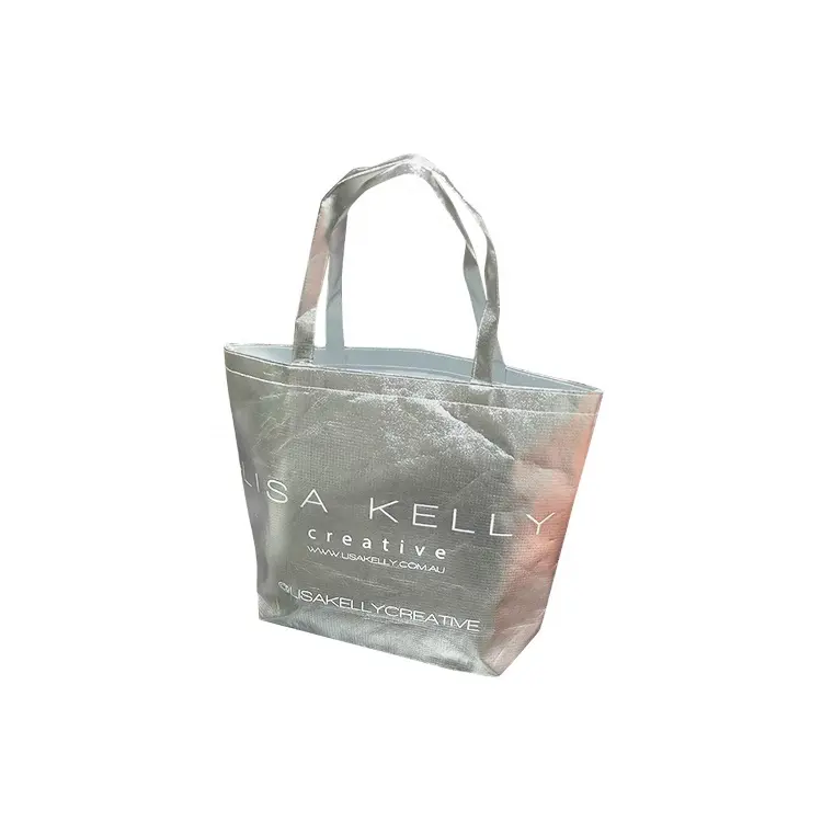 Golden Silver Film Laminação Custom Logo Tote Handle Non Woven Bag Para Embalagem