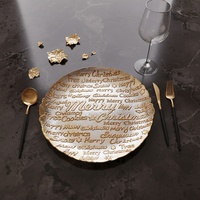 Assiette à dîner en verre plaqué or de 28 cm, lettrage de Noël en relief, design minimaliste moderne, assiette de service pour la table de Noël