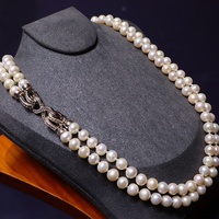 Collier classique à deux rangs de perles d'eau douce naturelles, argent sterling 925, perles de 7-8 mm, qualité 4A, chaîne pour femmes