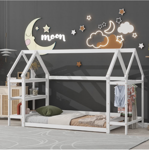 Cama Doble Infantil <span class=keywords><strong>de</strong></span> <span class=keywords><strong>Madera</strong></span> con Diseño <span class=keywords><strong>de</strong></span> Cabaña, Cama <span class=keywords><strong>de</strong></span> Piso a Techo, Estante Móvil y Armario en Color Blanco - Product Image 1