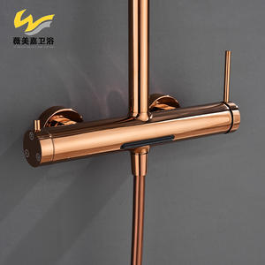 Juego de Baño Minimalista Vimijia para Montar en la Pared, Exclusivo Transfronterizo, Dorado Rosa, Grifo con Rociador Superior en Cascada de Agua Fría y Caliente - Product Image 5