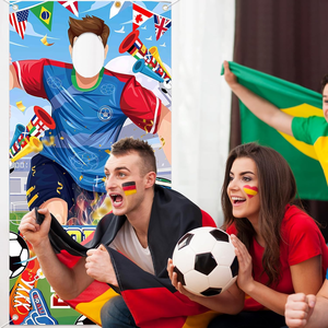 لافتة عالمية 71×35 بوصة لعام <span class=keywords><strong>2026</strong></span> مع صورة لاعب كرة قدم مع فتحة للوجه لتزيين حفلات كرة القدم العالمية - Product Image 6