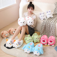 Pantoufles douces et rembourrées personnalisées, pantoufles d'intérieur moelleuses en peluche, animaux, chat, ours, dinosaure, pour femmes