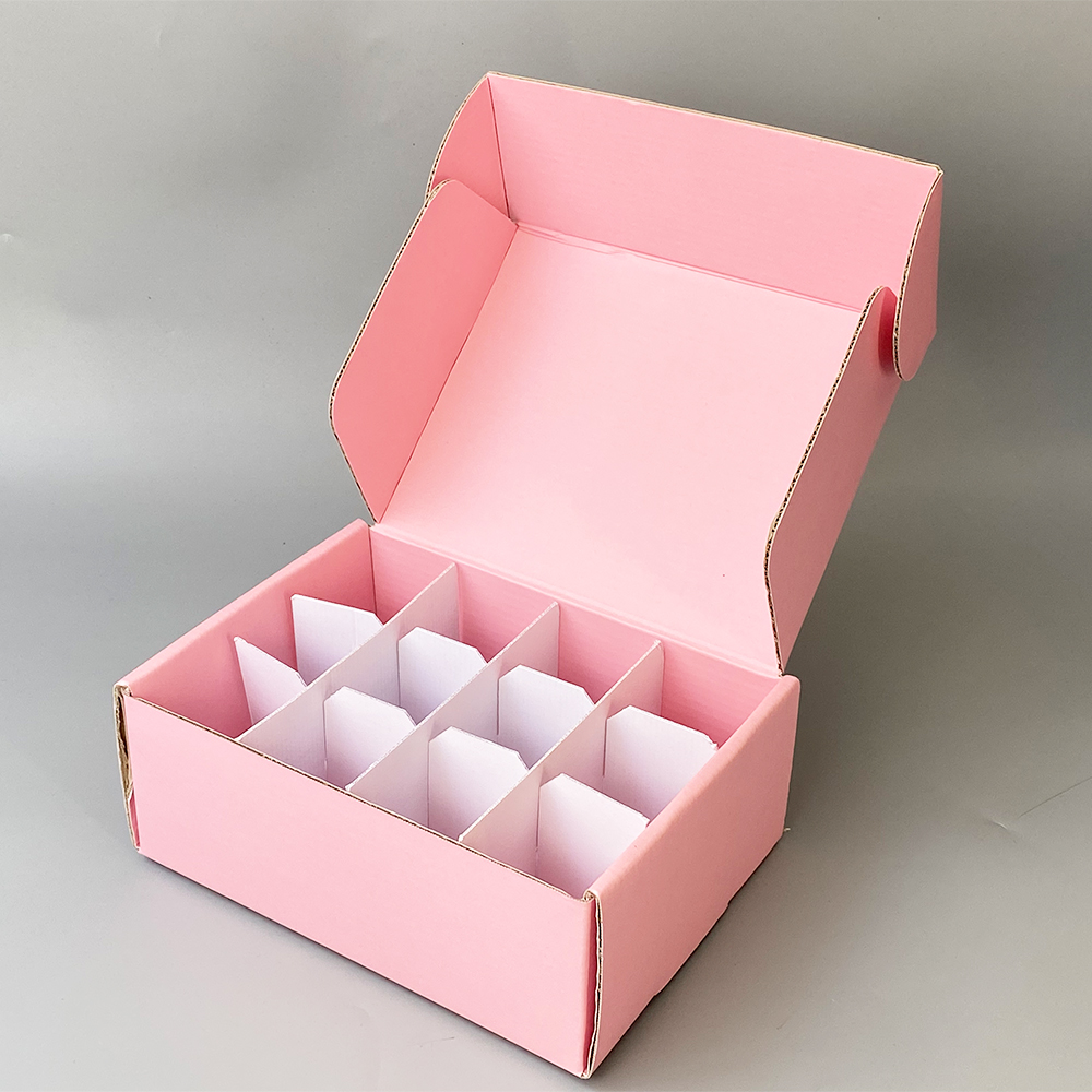 pink paper box packaging with foam inser