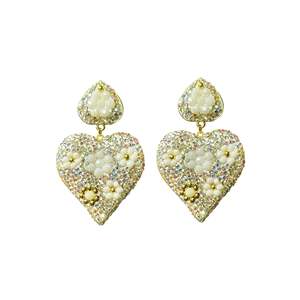Fashion Drop <b>Earrings</b> Heart Shape PVD Gold Plated 316L Stainless Steel <b>Crystal</b> Beaded <b>Studs</b> For Women - Product Image 1