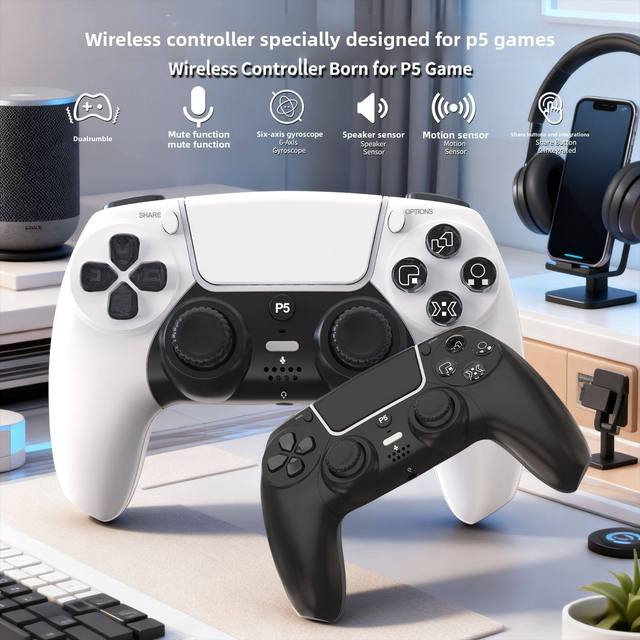 Wholesale Custom Wireless Gaming Controller for PS5 6-Axis Gyro Dual Rumble BT5.1 Joystick OEM Factory Price
