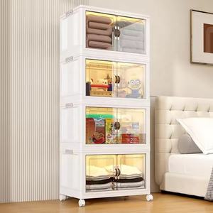 Icen CB02 62cm 2-Layer Freestanding Modern Stackable Folding <b>Storage</b> Cabinet Plastic Wardrobe Clothes Organizer - Product Image 6