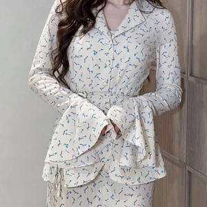 Women's New Floral Print High-Quality Cinched Waist Long-Sleeve Top and Skirt 2-Piece <b>Set</b> Fashion - Product Image 2