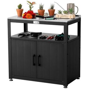 Armario de almacenamiento de acero inoxidable de gran capacidad, mesa de trabajo multifuncional para jardín exterior, moderna, sencilla y duradera. - Product Image 1