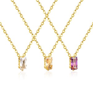 Collier pendentif tendance en acier inoxydable avec zircon serti géométriquement, chaîne de clavicule pour femme, bijou cadeau - Product Image 1