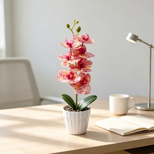 Orchidée Phalaenopsis Artificielle en Pot, 7 Têtes, en Caoutchouc Souple, Décoration de Bureau avec Galets, Texture Réaliste au Toucher - Product Image 3