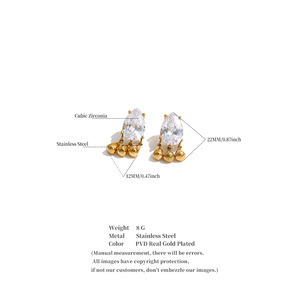 Boucles d'oreilles pendantes JINYOU 8524 élégantes en acier inoxydable plaqué or avec zircon cubique taille poire pour femme - Product Image 6
