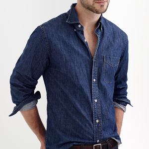 Chemises en jean pour hommes, décontractées, coupe ajustée, boutonnées, haut à manches longues, tissu en coton confortable, garde-robe à la mode, essentiel - Product Image 5