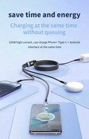 Kabel pengisi daya usb mikro ponsel, mikro USB Tipe C lampu LED multifungsi 3 dalam 1 untuk ponsel pintar