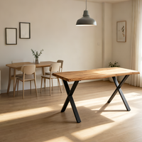 Table à manger nordique moderne 1400 mm, plateau en MDF, finition mélamine sans peinture, structure en métal noir en forme de X, écologique, pour hôtel et appartement