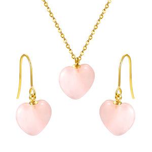 Ensemble de bijoux en pierre naturelle en forme de cœur pour femmes, en acier inoxydable plaqué or, à porter au quotidien - Product Image 1