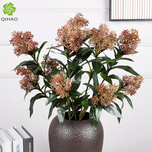 Qihao <b>Artificial</b> <b>Flower</b> Bouquet White Lily Style Green Leaves <b>Vase</b> <b>Arrangement</b> For Home Wedding Decor - Product Image 5