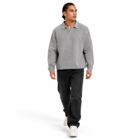 Sweat-shirt Polo Homme Snow Wash Minimaliste Contemporain Col Seagull Vente en Gros Logo Personnalisé OEM Coupe Oversize Boxy