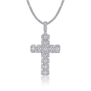 Atacado Pingente de Cruz Pesado Empilhado em Prata 925, Cravejado com Moissanite VVS, Estilo Hip Hop Iced Out, Corrente Não Incluída - Product Image 1