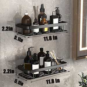 Accessoires de salle de bain noirs d'angle, <span class=keywords><strong>porte</strong></span>-<span class=keywords><strong>savon</strong></span>, étagère d'angle de salle de bain, panier de <span class=keywords><strong>douche</strong></span> en métal <span class=keywords><strong>sans</strong></span> perçage en métal - Product Image 5