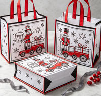 Sacs fourre-tout réutilisables en non-tissé imprimés sérigraphiés pour Noël, avec un motif d'animaux mignons pour les courses et l'emballage de cadeaux de fête