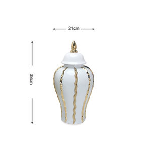 แจกันเซรามิกสีขาวทองหรูหราสำหรับตกแต่งบ้าน, โถเซรามิกทรงขิงมีฝาปิด, แจกันดอกไม้ตั้งโต๊ะสำหรับโรงแรม - Product Image 6