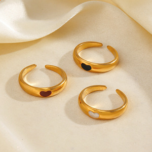Women's Stainless Steel <b>Open</b> Adjustable <b>Ring</b>, Fashionable Gold Oil-drop love <b>Ring</b>, Unique Hip-hop Trend, Versatile Heart <b>Ring</b> - Product Image 3