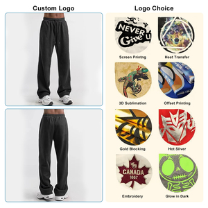 Pantalon de survêtement épais en coton lourd pour homme, doublé polaire, avec logo personnalisé, style décontracté, taille mi-haute, jambe large - Product Image 2