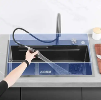 Évier de cuisine multifonction Lanxing Factory, évier de cuisine en acier inoxydable 304SUS, robinet de cuisine moderne en cascade, évier de cuisine à cuve unique