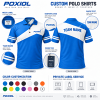 Polo d'entraînement personnalisé bleu et blanc à manches courtes, impression par transfert thermique, tenue d'équipe pour clubs, entraîneurs, personnel, logo personnalisé, OEM, marque privée