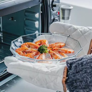 Hxglass forno a microonde uso doppio orecchio esagonale piatto <span class=keywords><strong>di</strong></span> insalata temperato con coperchio resistente al calore torrefazione in vetro pentole - Product Image 3