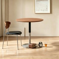 Petite table ronde en bois massif, table basse réglable, table d'appoint pour canapé de salon ou balcon, table à manger pour petit appartement