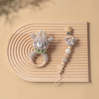 Coffret Cadeau Bio pour Nouveau-né : Lapin, Lion, Ours en Peluche, Éléphant, Renard, Hochet en Bois, 2 Hochets Animaux au Crochet, Attache-Sucette
