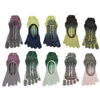 Nouvelles chaussettes de yoga antidérapantes professionnelles pour femmes, en coton et maille, à dégradé de couleurs, à cinq orteils, sans talon, pour Pilates