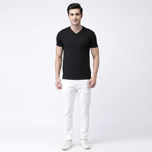 T-shirt unisexe léger, confortable pour femme, coupe décontractée quotidienne, tissu tricoté doux, respirant, col en V, style uni, décontracté - Product Image 1