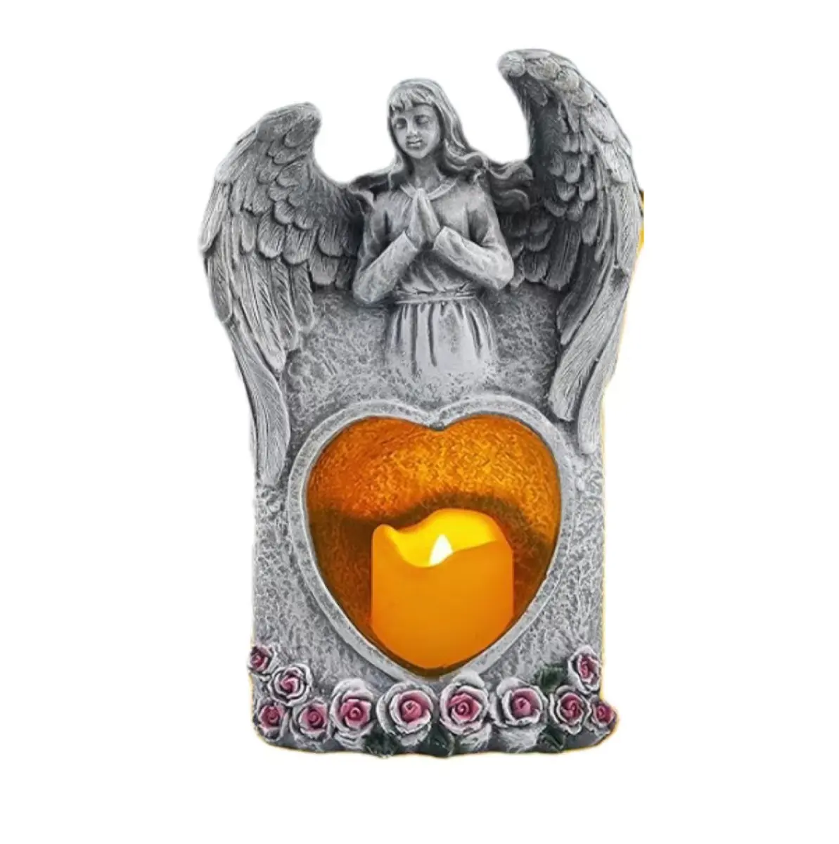 Resin solar prayer Angel statue with flameless candle light garden statue