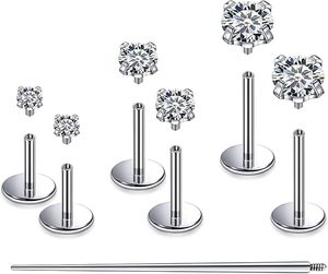 New <strong>Fashion</strong> G23 Titanium Body <strong>Piercing</strong> <strong>Jewelry</strong> with Titanium Ear Studs Moissanite Stone Internally Thread Labret Ring for Women - Product Image 2